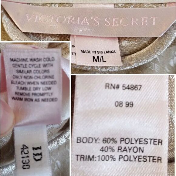 Victoria's Secret 1999 Gold Ivory Satin Textured Long Kimono Robe M/ L - Picture 11 of 16